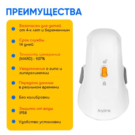 Сенсор мониторинга глюкозы Энитайм, 1 шт